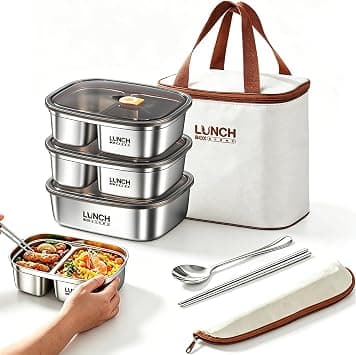 Goodern 304 Stainless Steel Bento Box,Portable Insulated Leakproof Lunch Box with Thermal Bag & Cutlery,Microwave Safe Food Storage Container Set for Adults Kids Students Office School-4400ml على Amazon.ae - متتبع الأسعار