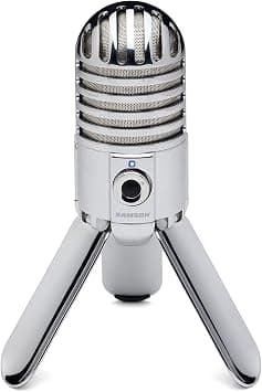 Samson Meteor Mic - Portable USB Studio Quality Condenser Microphone - High Performance, General Purpose/Podcast/Gaming/Music Recording Microphone, 16-bit, 44.1/48kHz resolution, Silver Chrome على Amazon.ae - متتبع الأسعار