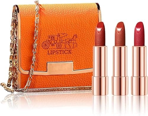 Matte Lipstick Set with Orange Chain Bag, 3 Colors Velvet Lipsticks – Waterproof, Non-Stick, Long-Lasting Retractable Lipstick Set (3.5g x 3 Pcs) on Amazon.ae - Price Tracker