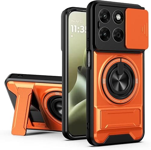 for Motorola G67 5G / Motorola G77 5G Magnetic Kickstand Phone Case with Ring Stand, Sliding Camera Cover Military Armour Shockproof Case Compatible with MagSafe Wireless Charging Orange on Amazon.ae - Price Tracker