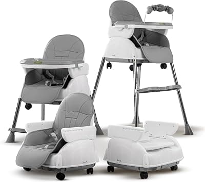 Baybee 4 in 1 Nora Convertible High Chair for KidsAdjustable Height and Footrest, Baby Toddler Feeding Booster Seat with Tray, Wheels, Safety Belt and Cushion For 6 Months to 4 Years (Grey) على Amazon.ae - متتبع الأسعار