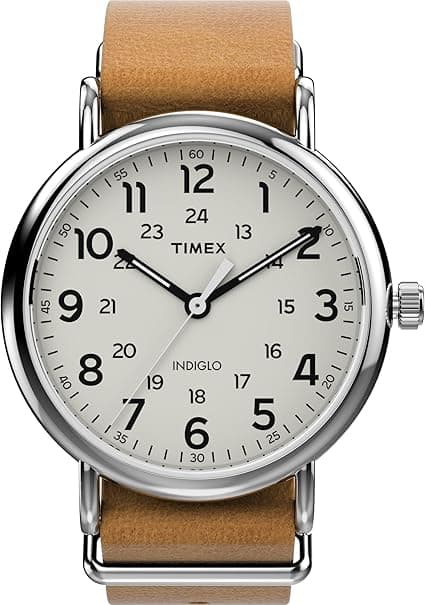 Timex Unisex Weekender Classic 40mm Watch - Tan Strap Cream Dial Silver-Tone Case on Amazon.ae - Price Tracker