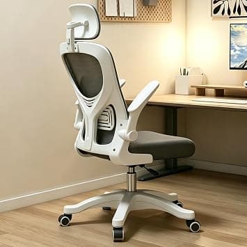 Ergonomic Office Chair with High Back Mesh, Adjustable Seat Height, Headrest, Flip-Up Armrests, 360° Swivel, Rolling Wheels, Suitable for Home and Office, Grey on Amazon.ae - Price Tracker