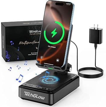 TechGlow Gifts for Men Women Bluetooth Speaker with Phone Stand and Wireless Charger Compatible with iPhone 16 15 14 13 Pro XS 8 Plus Samsung Galaxy S25 S24 S23 Note 20 Birthday Gift Idea for Mom Dad on Amazon.ae - Price Tracker