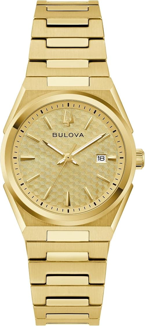 Bulova Ladies Quartz Dress Classic Watch, Gold-Tone Stainless Steel Bracelet, Champagne Dial, Calendar (Style: 97M122) on Amazon.ae - Price Tracker