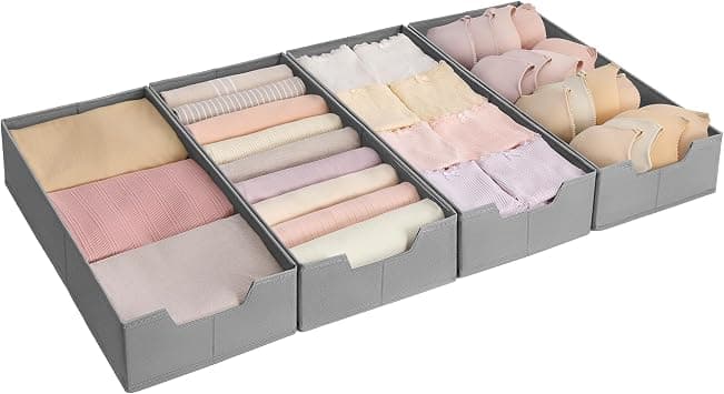 SONGMICS Set of 4 Underwear Organizers, Drawer Organizers for IKEA PAX Wardrobe, Without Dividers, Collapsible Closet Organizer, 50 x 22 x 10 cm for Socks, Dove Gray - متتبع أسعار Amazon.sa