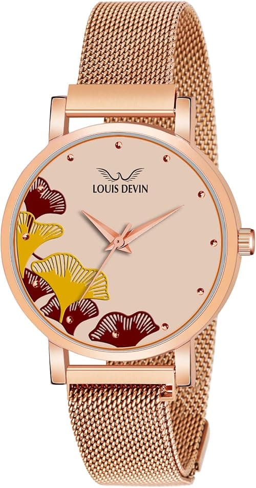 LOUIS DEVIN Rose Gold Plated Mesh Chain Analog Wrist Watch for Women (Black/Blue/Rose Gold Dial) | RG162 on Amazon.ae - Price Tracker