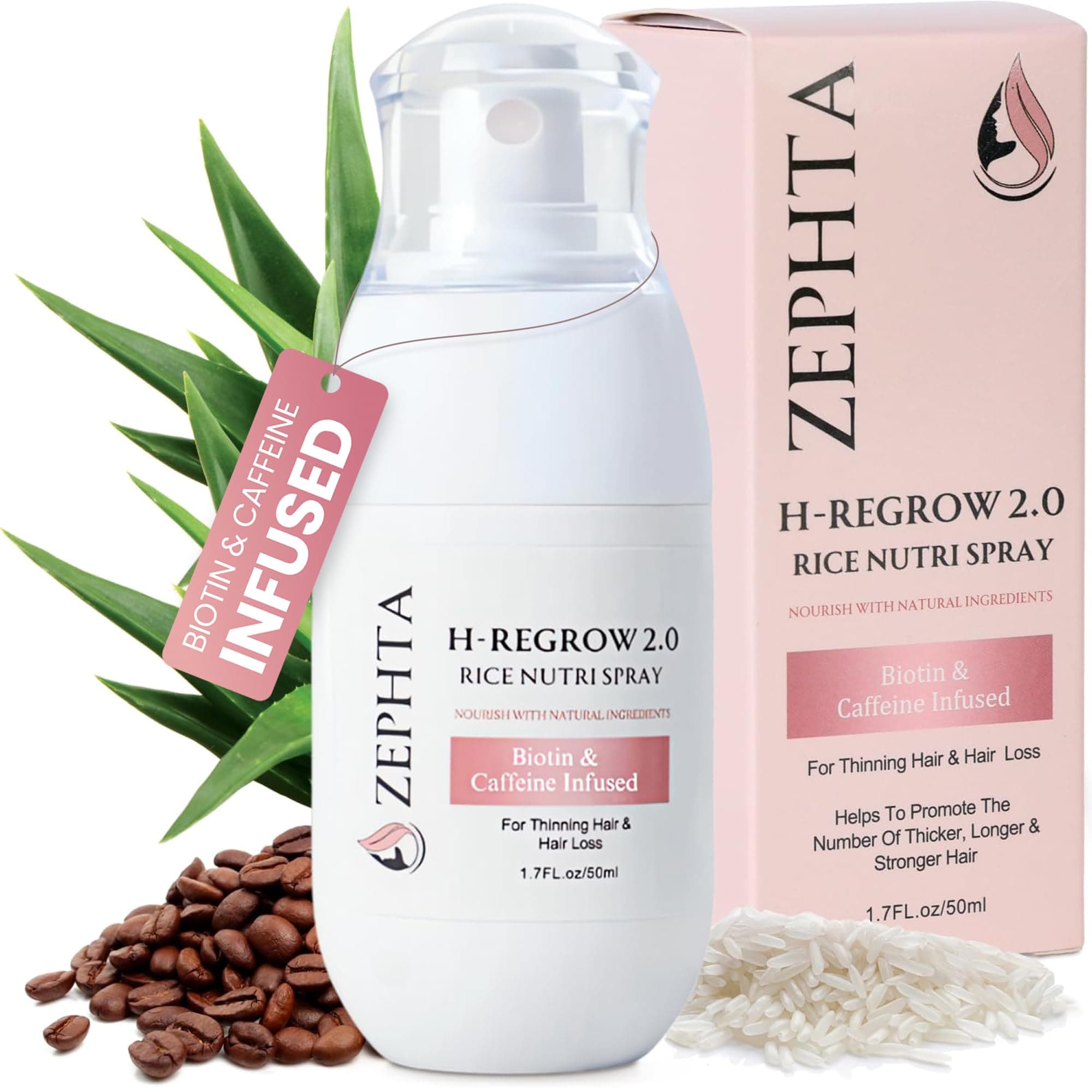 Zephta H-Regrow Hair Growth Spray – With Rice Water, Biotin, Aloe Vera, Caffeine, and Ginger – Hair Growth Product for Men and Women – For Thinning Scalp on Amazon.ae - Price Tracker