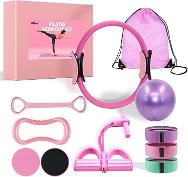 10 Pcs Pilates Kit Essentials Workout Set with 13" Circle Yoga Ring, 10" Ball, Figure-8 Band, Stretch Strap, Arm Trainer and Resistance Bands for Women at Home Pilates Equipment on Amazon - Best Deal Finder
