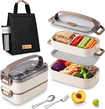 Stainless Steel Lunch Box: 1500ml 2 Layers 304 Microwave Safe Leakproof Bento Box - 3 Compartments Stackable Bento Lunch Box for Adults Students Office School Picnic (Khaki, 2 Layers) on Amazon.ae - Price Tracker