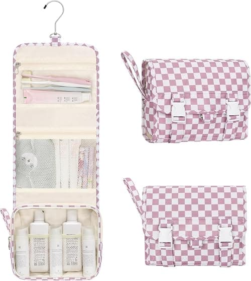 Toiletry Bag, Relavel Travel Hanging Toiletry Bag for Men and Women, Leather Water-Resistant Makeup Cosmetic Bag Travel Organizer for Toiletries, Shampoo, Full Sized Container Travel Bag على أمازون - دليلك لأفضل العروض