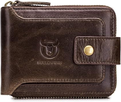 BULLCAPTAIN Genuine Leather RFID Wallet for Men Large Capacity ID Window Card Case with Zip Coin Pocket QB-231, Coffee, S, Minimalist on Amazon.ae - Price Tracker