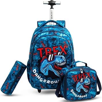 Eazy Kids - 18" Set of 3 Trolley School Bag Lunch Bag & Pencil Case Trex Dinosaur - Blue على Amazon.ae - متتبع الأسعار