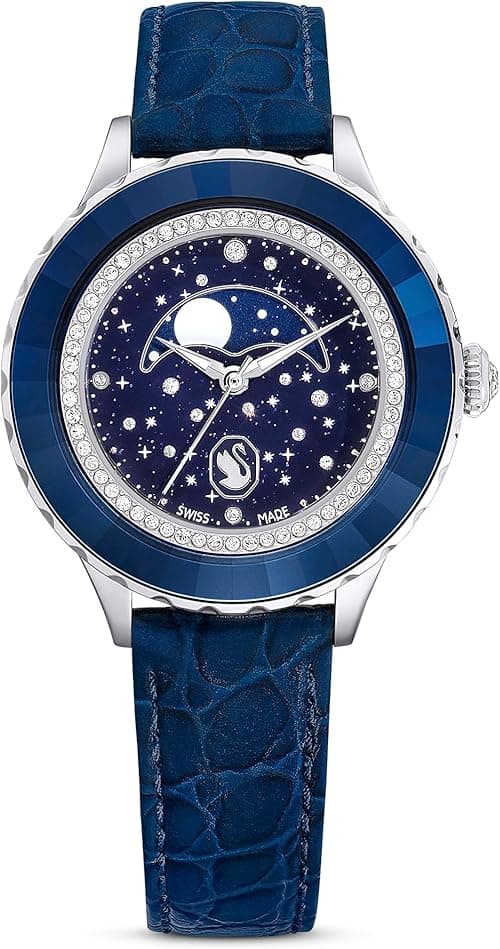 Swarovski Octea Moon Watch, Swiss Made, Moon, Leather Strap, Blue, Blue Finish, Blue, One Size, Octea Moon Watch on Amazon.ae - Price Tracker