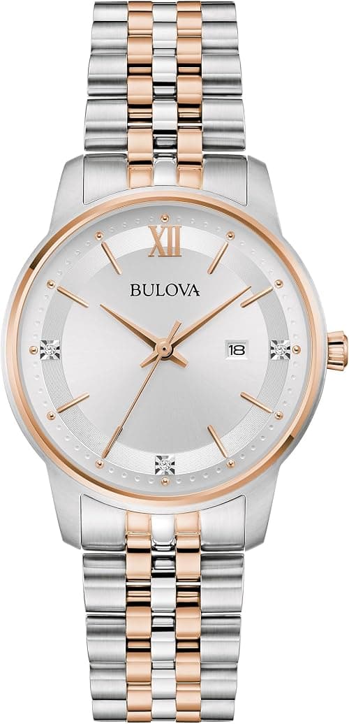 Bulova Ladies Quartz Dress Classic Watch, Two-Tone Stainless Steel Bracelet, Silver-White Dial, 3 Hand, Calendar (Style: 98P236) on Amazon.ae - Price Tracker