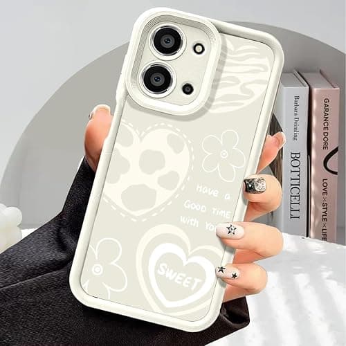 Flower Case for Xiaomi Poco C85 4G,Cute Cow Print Heart Pattern Stylish Aesthetic Girls Women Soft Silicone TPU Bumper Camera Protection Shockproof Phone Cover-White on Amazon.ae - Price Tracker