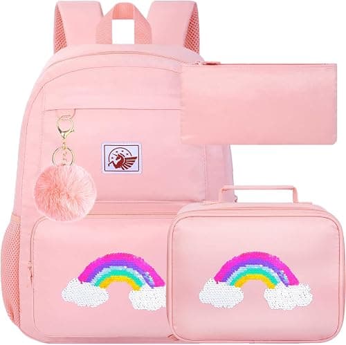 gxtvo 3PCS Girls Backpack, Water Resistant Aesthetic Bookbag with Lunch Box, 17 Inch School Bag for College Elementary Teens على Amazon.ae - متتبع الأسعار