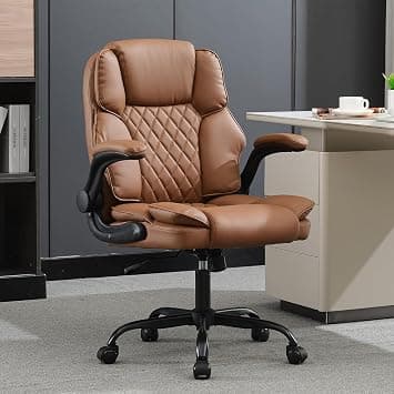Lepdep Office Desk Chair,Mid Back Executive Leather Chair, Ergonomic Home Computer Desk Chair with Adjustable Flip-Up Arms,Lumbar Support Swivel Task Chair with Rocking Function (Brown) on Amazon.ae - Price Tracker