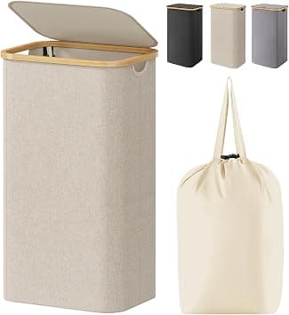Lifewit 105L Laundry Basket with Lid, Foldable, Bamboo Handles, Beige on Amazon.ae - Price Tracker