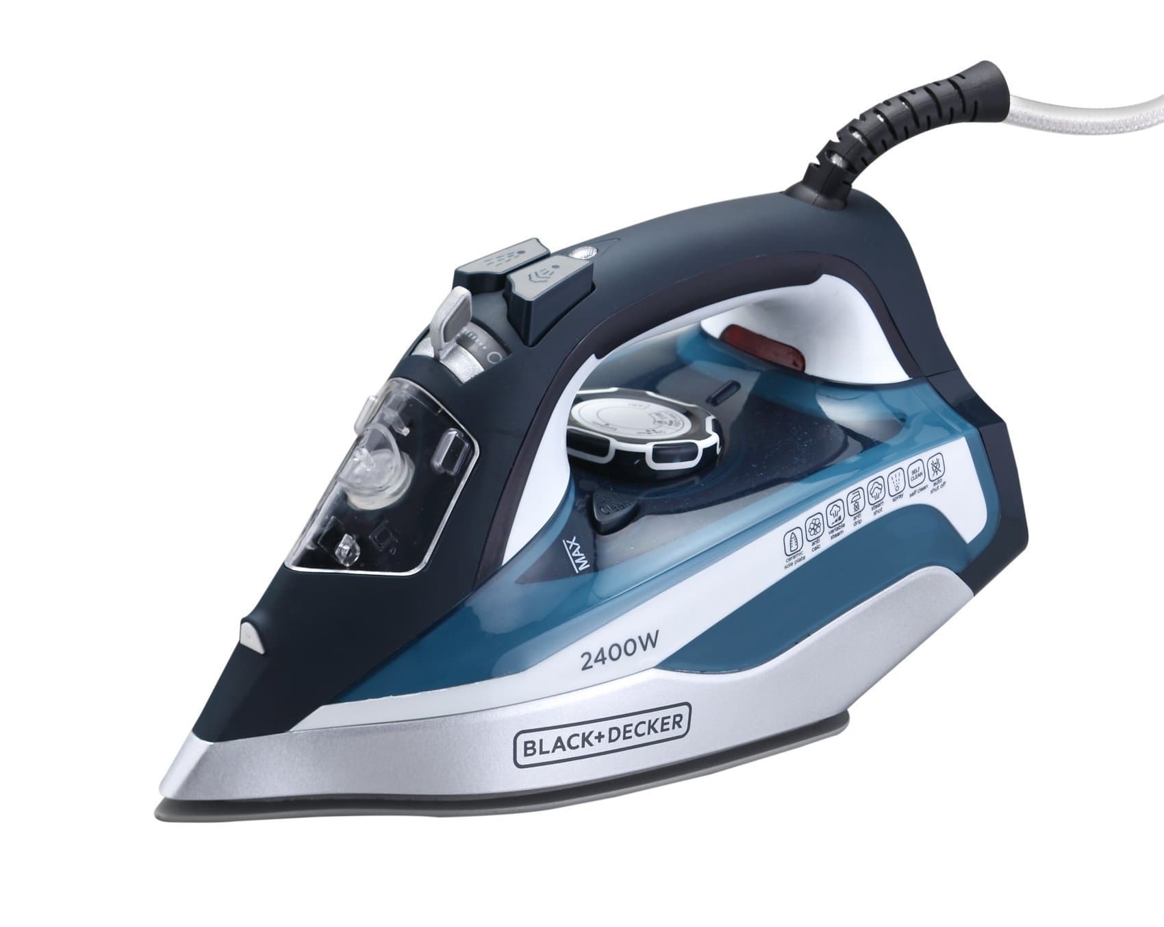 BLACK+DECKER Steam Iron, 2400W Power, 380ml Water Tank, Ceramic-Coated Soleplate, Anti-Drip, Anti-Calc, Auto Shutoff, Vertical, Self-Clean, Steam Burst, 35g/min Continuous, Blue - X2150-B5 on Amazon.ae - Price Tracker