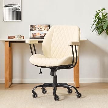 YFO Home Office Desk Chair Office Rubber Casters Ergonomic Computer Chair with Lumbar Support Adjustable Height Rolling Swivel Executive Task Armrests Chair, Cream Leather on Amazon.ae - Price Tracker