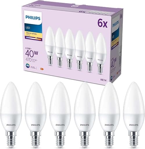 فيليبس مصابيح اضاءة LED على شكل لهب E14، 40 واط، ابيض دافئ، عبوة من 6 قطع على Amazon.sa - متتبع الأسعار