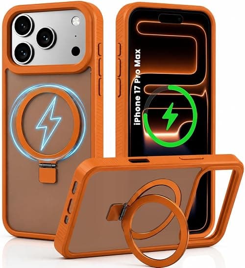 Magnetic Stand Case for iPhone 17 Pro Max, Shockproof Slim Hybrid TPU Cover with Grip & Ring, Matte | Aegis GripStand Pro - Orange on Amazon.ae - Price Tracker
