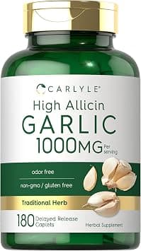 Carlyle High Allicin Garlic Supplement | 180 Caplets | Odorless Garlic Pills | Vegetarian, Non-GMO, Gluten Free | على Amazon.ae - متتبع الأسعار