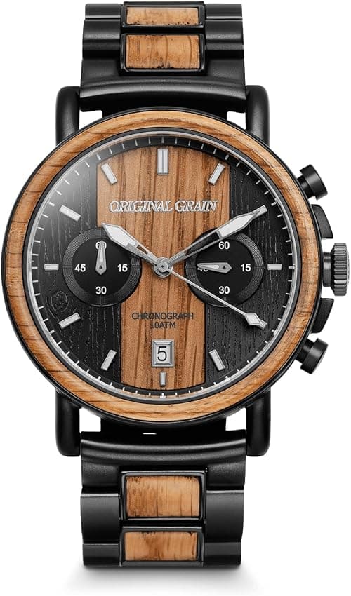 Original Grain Whiskey Black Chronograph 44mm Wooden Watch for Men on Amazon.sa - Price Tracker