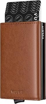 VULKIT Credit Card Holder with Banknote Compartment RFID Blocking Pop up Leather Card Wallet with ID Window(Brown) on Amazon.ae - Price Tracker