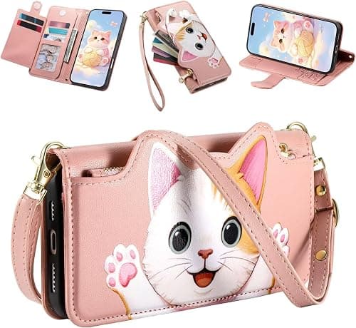 Zipper Wallet Case for Motorola Moto G77/G67 5G,Lovely Cat Animal PU Leather Crossbody Cover Card Slots Wrist Strap Shoulder Lanyard Cash Holder Phone Case Bumper على Amazon.ae - متتبع الأسعار