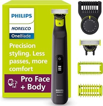 Norelco Philips OneBlade Pro 360 Face + Body, Electric Shaver, Beard Trimmer and Body Groomer, with 360 Blade Technology, 14-Length Precision Comb, Body Kit, Soft Pouch, Model QP6542/70 on Amazon.ae - Price Tracker