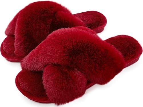 Womens Cross Band Slippers Cozy Furry Fuzzy House Slippers Open Toe Fluffy Indoor Shoes Outdoor Slip on Warm Breathable Anti-skid Sole على Amazon.ae - متتبع الأسعار