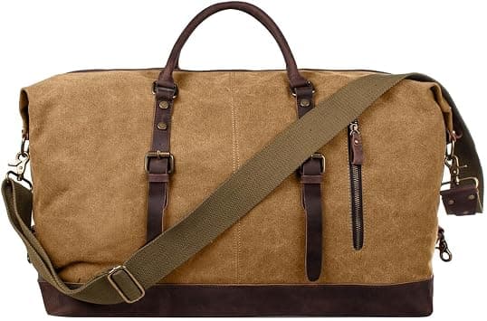 S-ZONE Oversized Canvas Genuine Leather Trim Travel Tote Duffel Sport Duffle Overnight Weekender Shoulder Bag Carry on على Amazon.ae - متتبع الأسعار