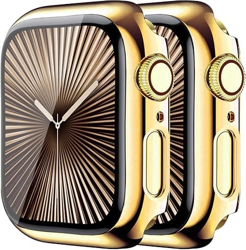 2 Pack Plated Hard Case for Apple Watch Series 11 10 42mm Tempered Glass Screen Protector Case, Full Coverage Shockproof Iwatch Cover Bumper (Gold+Gold) على Amazon.ae - متتبع الأسعار
