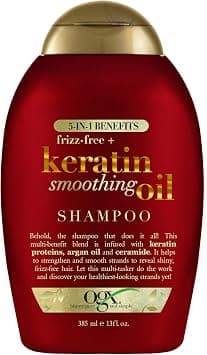 OGX Frizz-Free + Keratin Smoothing Oil Shampoo, 5 in 1, for Frizzy Hair, Shiny Hair - Amazon.ae Price Tracker