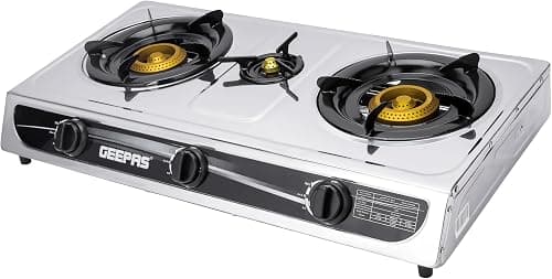 Geepas Gas Cooker- GK6857| 3 Energy Efficient Burners With Heavy Cast Iron Mixing Tube| Low Gas Consumption And Saves 60% Gas| Auto Ignition System, LPG Gas Stove| Silver, 2-Year Warranty on Amazon.ae - Price Tracker