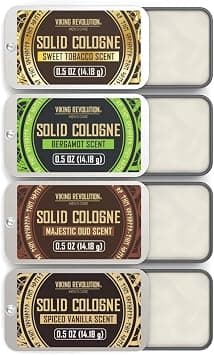 Viking Revolution 4 Pack Mens Colognes - 0.5 Oz Solid Perfume with Spiced Vanilla, Sweet Tobacco, Majestic Oud, Bergamot - Travel Wax Balm Cologne على Amazon.ae - متتبع الأسعار