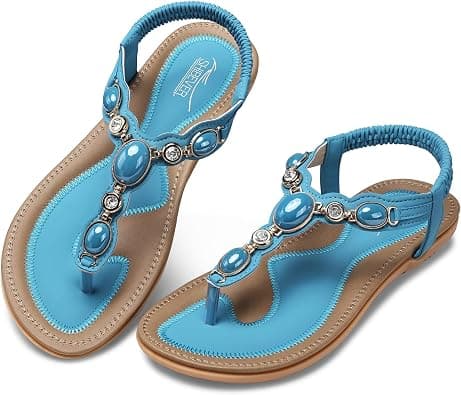 SHIBEVER Women Sandals Summer Boho Casual Flat Ankle T-Strap Thong Elastic Comfortable Flip Flops Beach Shoes Sandal on Amazon.ae - Price Tracker