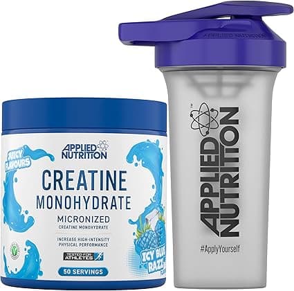 Applied Nutrition Creatine + 700ml Shaker | Creatine Monohydrate Micronized Powder with Flavour, Increases High-Intensity Physical Performance (250g - 50 Servings) (ICY Blue Razz) on Amazon.ae - Price Tracker