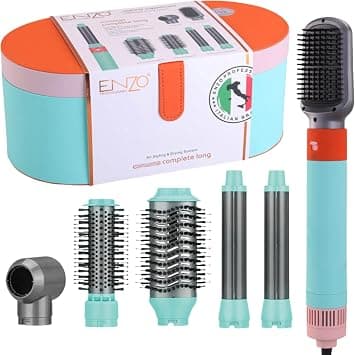 Enzo 6 in 1 Multi-Functional Hair Styler Set | EN-4133 Hair Straightener, Hot Volumizing Brush, Automatic Airwarp Rotating Curler Temp 50°C to 110°C | 1500W DC Super Motor (Sky Blue) on Amazon.ae - Price Tracker