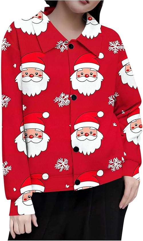 Christmas Tops for Women UK Ugly Xmas Jumpers Button Down Shirt Long Sleeve Tops Reindeer Funny Snowman Santa Graphic Blouses Funny Xmas Dressy Tunic Top Causal Holiday Shirt on Amazon.ae - Price Tracker
