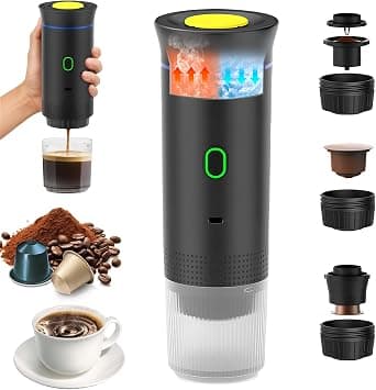 3-in-1 Portable Coffee Machine, Wireless Electric Coffee Maker for Small Capsules, Large Capsules, Ground Coffee, Self Heating for Home Office Car RV Camping Hiking Travel (Black) on Amazon - Best Deal Finder