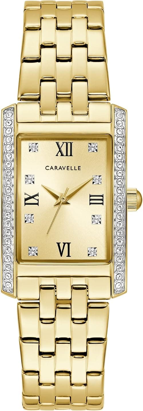 Caravelle by Bulova Ladies' Classic Crystal 3-Hand Quartz Watch, Roman Numeral Markers, Rectangle Case, Curved Mineral Crystal on Amazon.ae - Price Tracker