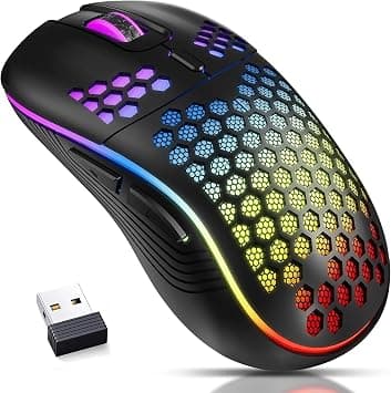 Wireless Gaming Mouse, Honeycomb 2.4G USB Gaming Mouse RGB Rechargeable PC Game Mice with 7-Color LED Lights, Up to 7200 DPI, High Precision Sensor Mouse for Mac, Laptop, Computer, PC (Black) on Amazon - Best Deal Finder