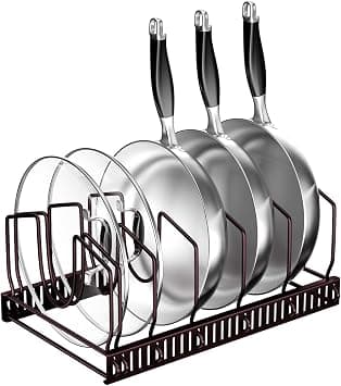 Fousenuk Pot Lid Holder, Pot Lid Storage with 7 Adjustable Compartments, Kitchen Pan Organiser, Lid Holder Drawer, Non-Slip Pan Holder, Pot Organiser, Pot Lid Holder (Bronze) on Amazon.ae - Price Tracker