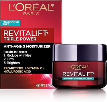 L'OREAL PARIS Revitalift Triple Power Anti-Aging Face Moisturizer, Pro Retinol, Hyaluronic Acid & Vitamin C, Reduce Wrinkles, Fragrance Free 1.7 Oz على Amazon.ae - متتبع الأسعار