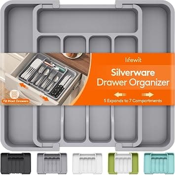 Lifewit Silverware Drawer Organizer, Expandable BPA Free Utensil Tray for Kitchen, Adjustable Flatware and Cutlery Holder for Spoons Forks Knives, Plastic Kitchen Organizers and Storage, Gray on Amazon.ae - Price Tracker