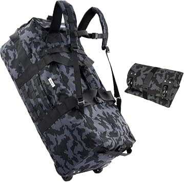 Travel Rolling Duffel Bag with Wheels,Large Rolling Backpack, Military Tactical Wheeled Foldable for Deployment Camping Sports Weekender Overnight Personal Items Duffel Bag 80L, Camouflage, 31.5" L x on Amazon.ae - Price Tracker