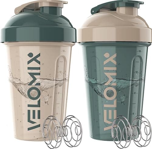 VELOMIX -2 Pack- 20 oz Protein Shaker Bottles for Protein Mixes - 2x Wire Whisk | Leak Proof Shaker Cups for Protein Shakes and Pre Workout | Protein Shaker Bottle Pack (Blue&Beige) on Amazon.ae - Price Tracker